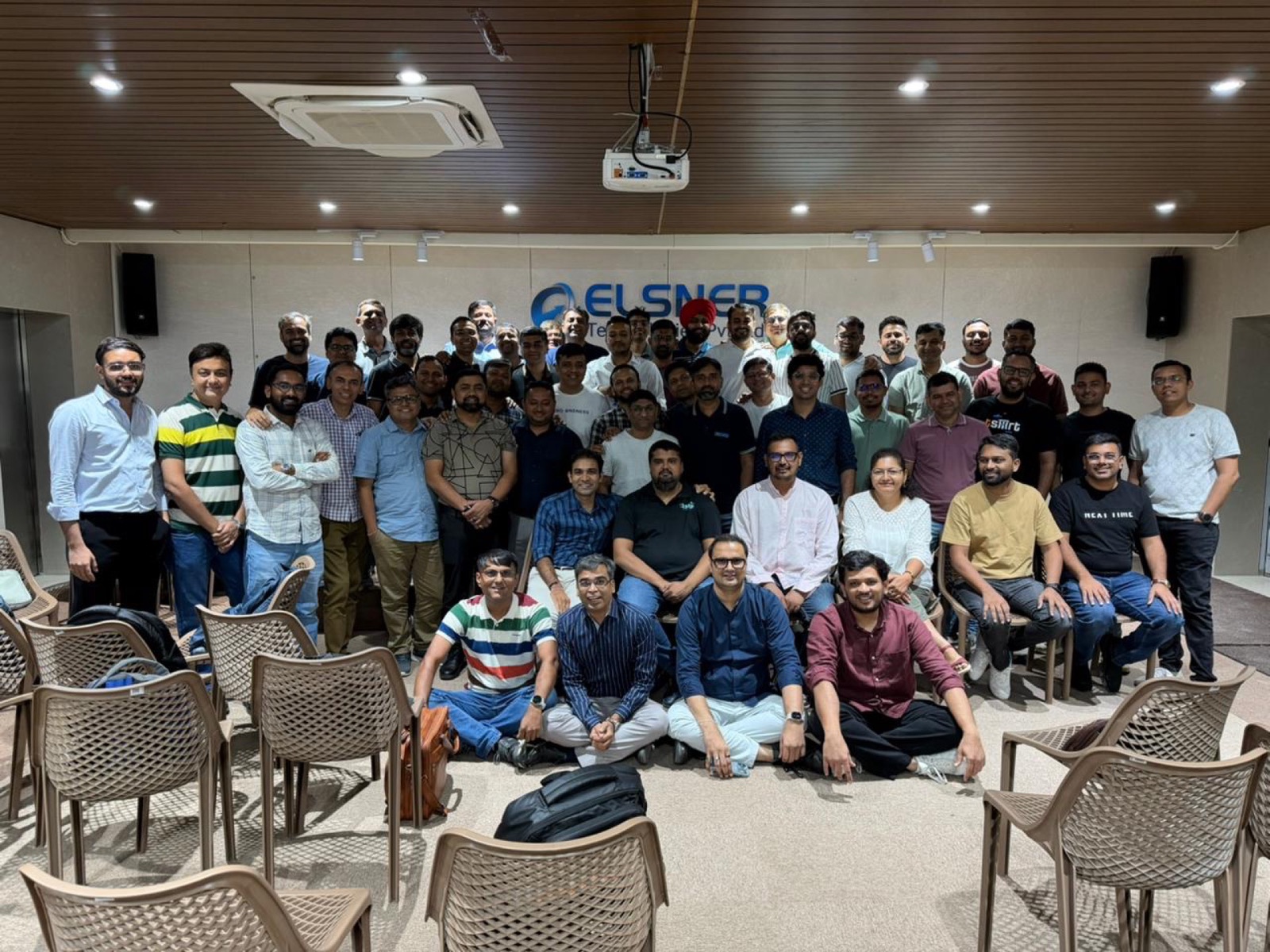AIMED members group photo with Jigar Joshi after the Agentic Operating System workshop at Elsner Technologies